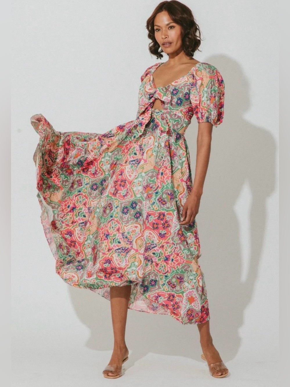 Cleobella Pink Multi Paisley Tie-Front Midi Dress